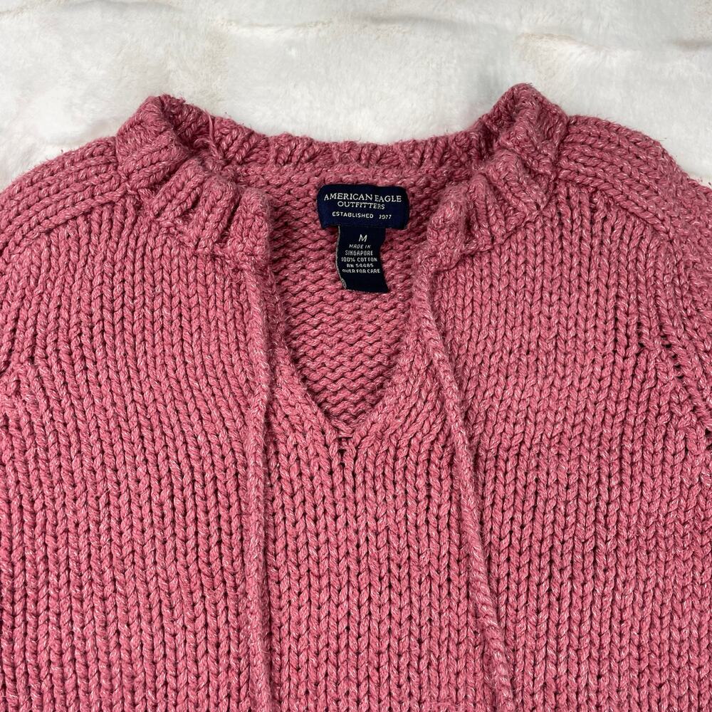 🔥Vintage Y2K 2000s Chunky Knit American Eagle Outfitters Pink Pullover Sweater - Picture 4 of 14